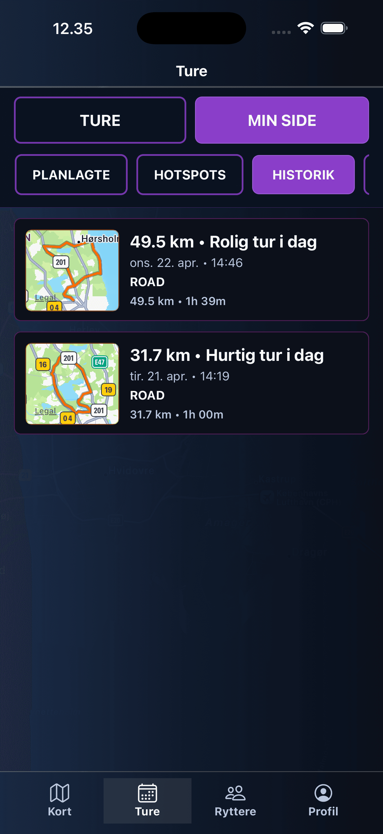 Ride history: Look back at completed rides and keep track of what you rode.