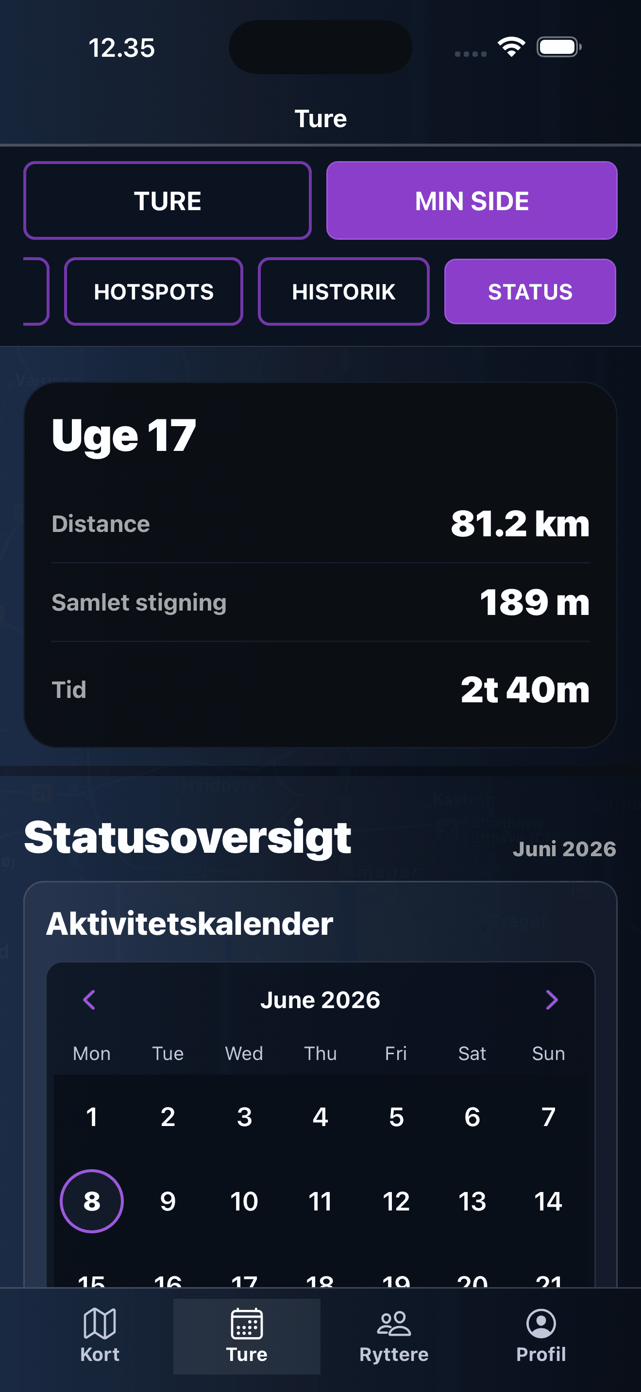 Weekly overview: See your weekly distance, elevation, and activity status.